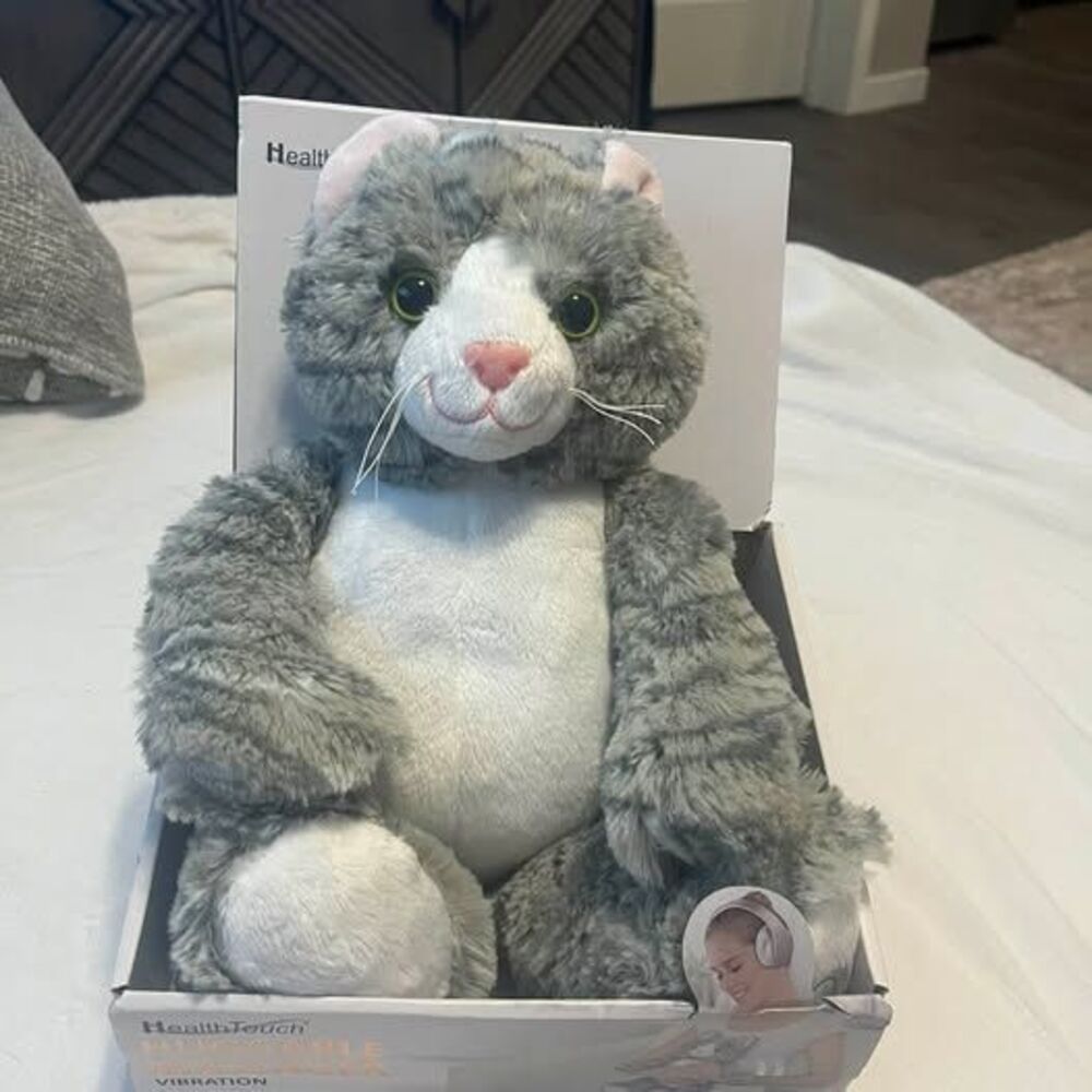 HealthTouch Huggable Massager Vibration Gray Cat Kitten Plush